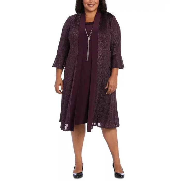 Casual Dresses with Thin Straps for a Cool Look-Women's Casual Shirt Dresses-R & M Richards Women's Plus Size Necklace Dress & Sparkle Jacket Med Purple Size 18W