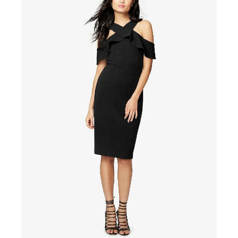 Casual Dresses with Modern Cuts for Trendy Looks-Women's Casual Ruched Dresses-Rachel Rachel Roy Women's Cuba Cold-Shoulder Dress Black Size 6