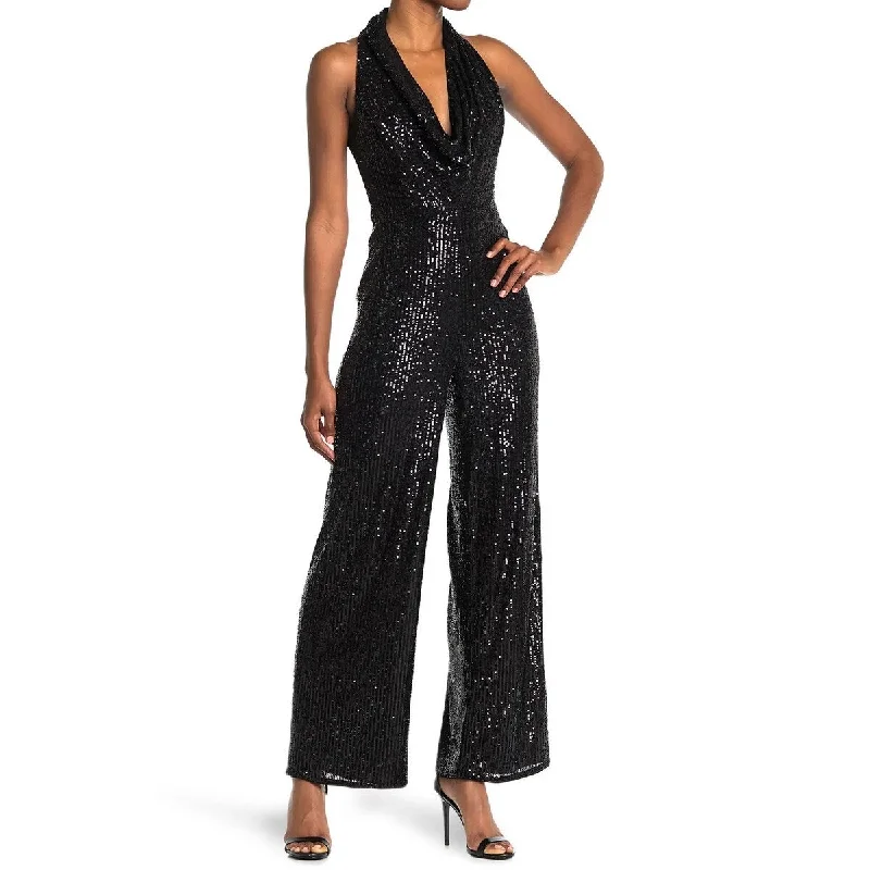 Casual Dresses for Hot Days-Women's Casual Party Floral Dresses-Rachel Rachel Roy Women's Kelly Sequined Cowlneck Jumpsuit Black Size 8