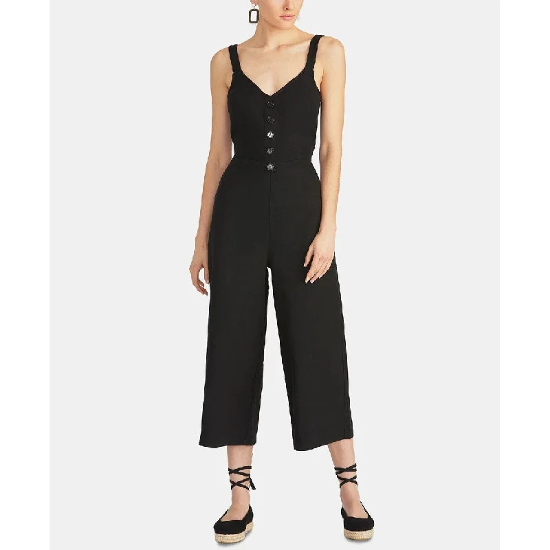 Casual Dresses with Loose Fit for Extra Comfort-Women's Casual Park Print Dresses-Rachel Roy Women's Cotton Cropped Tie-Back Jumpsuit Black Size 14