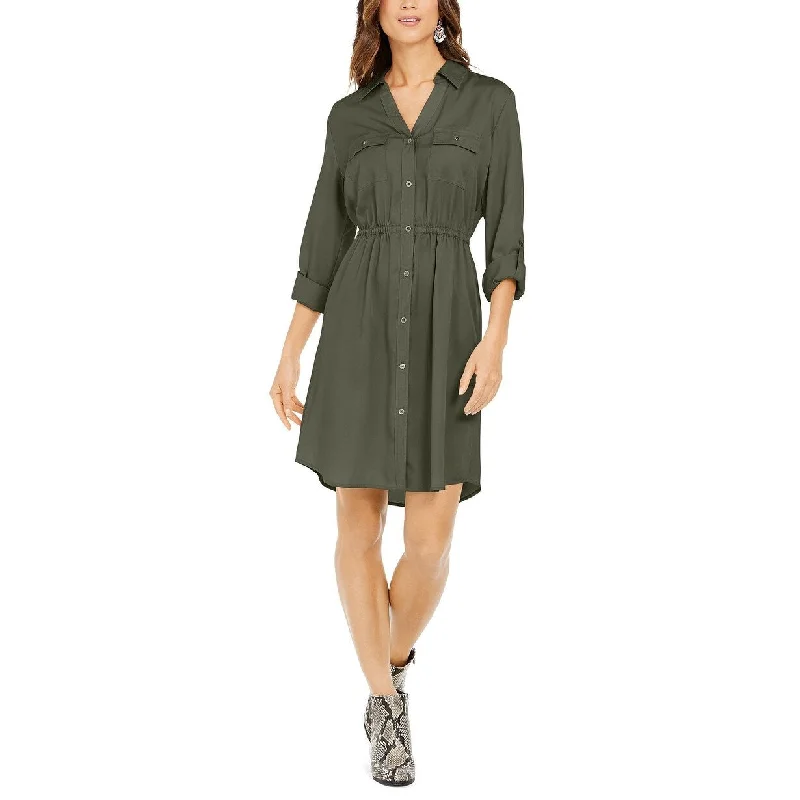 Casual Dresses for Easy, Breezy Comfort-Women's Casual Sundress Solid Color Dresses-Style & Co Women's Solid Utility Shirtdress Med Green Size Large