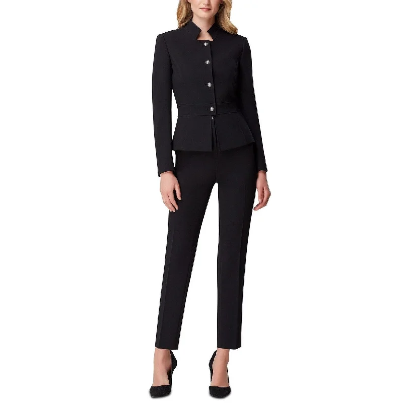 Casual Dresses for Commuting in Style-Women's Casual Print Dresses-Tahari Asl Women's Petite Star-Neck Pants Suit Black Size 4 P