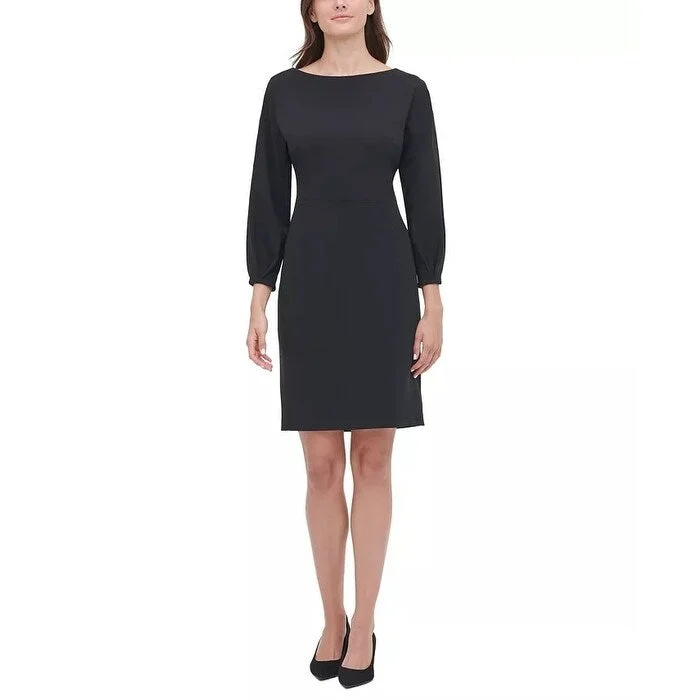 Casual Dresses with Polka Dots for a Retro Look-Women's Casual Shopping Dresses-Tommy Hilfiger Women's Balloon-Sleeve Scuba Sheath Dress Black Size 12