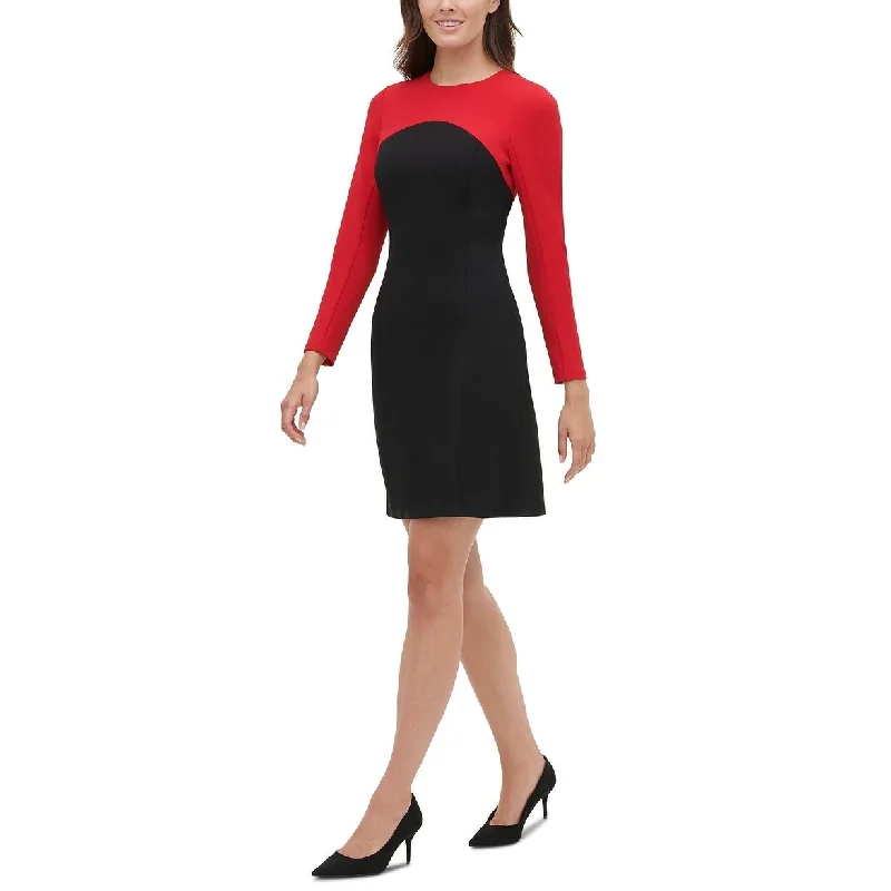 Casual Dresses for Visiting Friends-Women's Casual Spaghetti Strap Dresses-Tommy Hilfiger Women's Colorblocked Scuba Crepe Sheath Dress Black Size 16