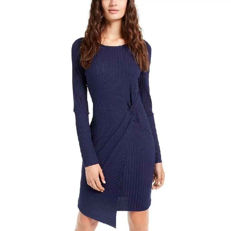 Casual Dresses for Women with a Boho Chic Vibe-Women's Casual Sundress Solid Color Dresses-Ultra Flirt Juniors' Ribbed Twist-Front Dress Dark Blue Size Medium