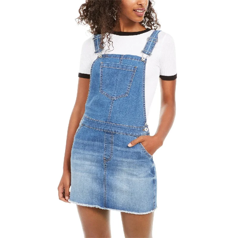 Casual Dresses with Pleats for Women-Women's Casual Brunch Print Dresses-Vanilla Star Juniors' Frayed-Hem Overalls Dress Blue Size 5