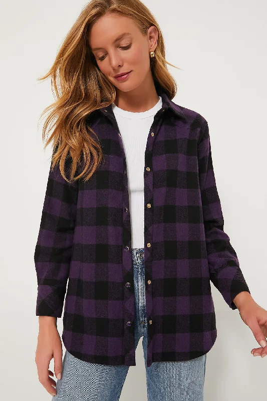 Cool-toned Blouses & Shirts for summer-Aubergine Check Chandler Flannel