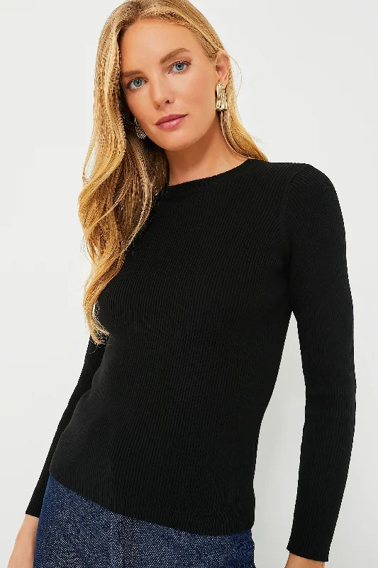 Blouses & Shirts for the modern woman-Black Alden Ribbed Crewneck