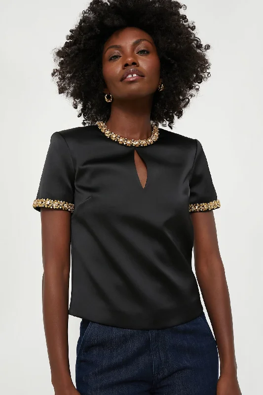 Simple yet elegant Blouses & Shirts-Black Satin Embellished Top