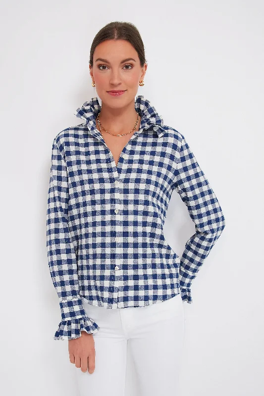 Elegant Blouses & Shirts for bridesmaids-Blue Check Asta Shirt