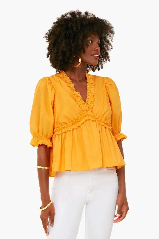 Blouses & Shirts with puffed sleeves-Canary Ruffle Rela Blouse