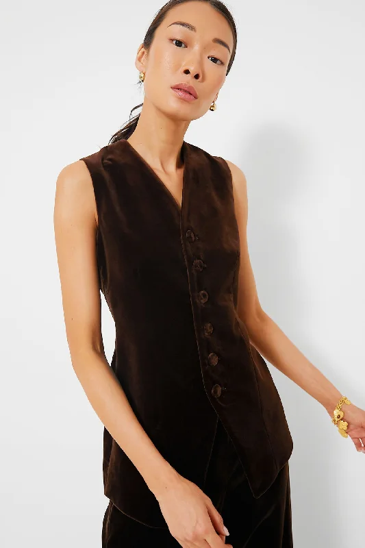 Soft and breathable Blouses & Shirts-Circuit Brown Velvet Vest