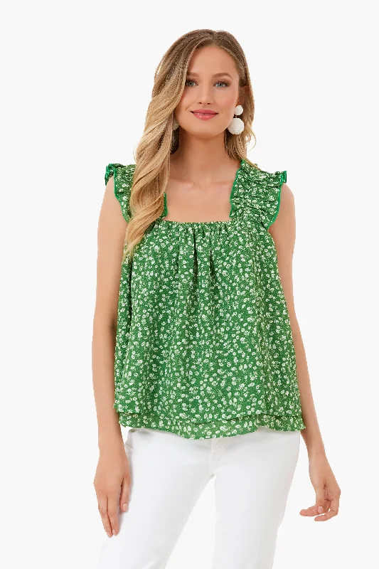 Blouses & Shirts for winter layering-Green Ditsy Floral Taylor Blouse