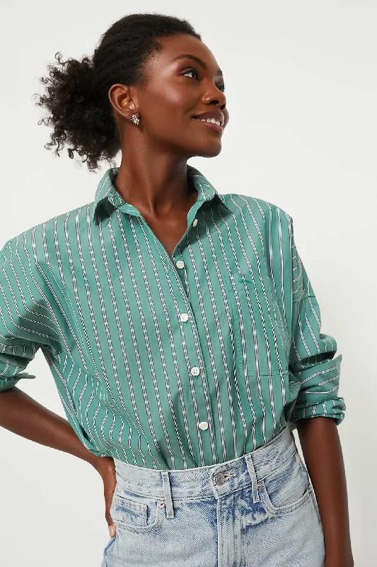 Button-down Blouses & Shirts for women-Green Jo Shirt in Striped Poplin