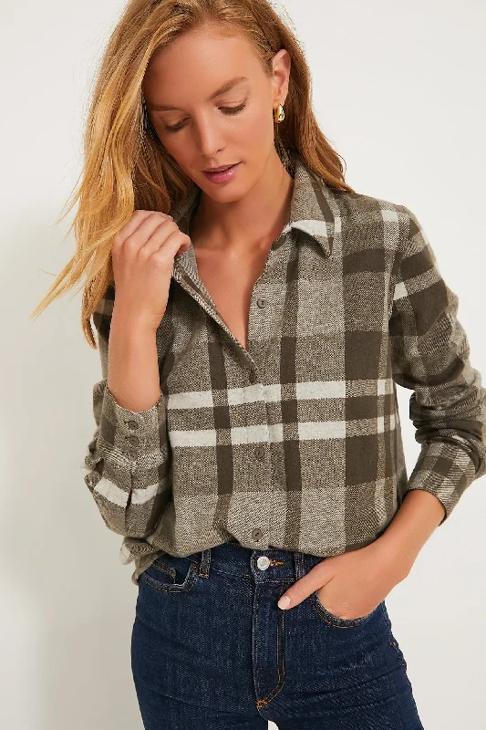 Blouses & Shirts with bell sleeves-Grey Check Chandler Flannel