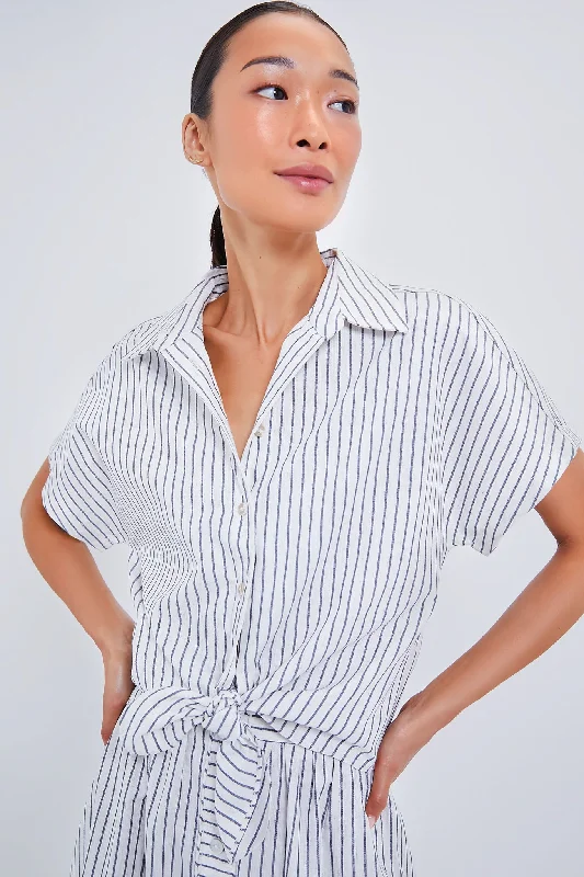 Blouses & Shirts with color block designs-Linen Stripe Connor Blouse