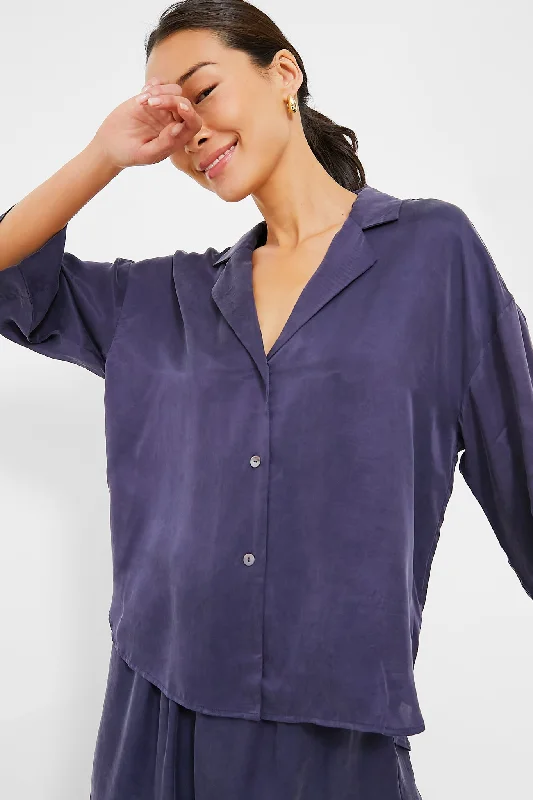 Classic white Blouses & Shirts for work-Navy Cupro Alaa Button Down