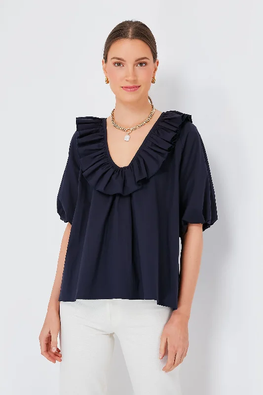 Breathable Blouses & Shirts for warm climates-Navy Nancy Top