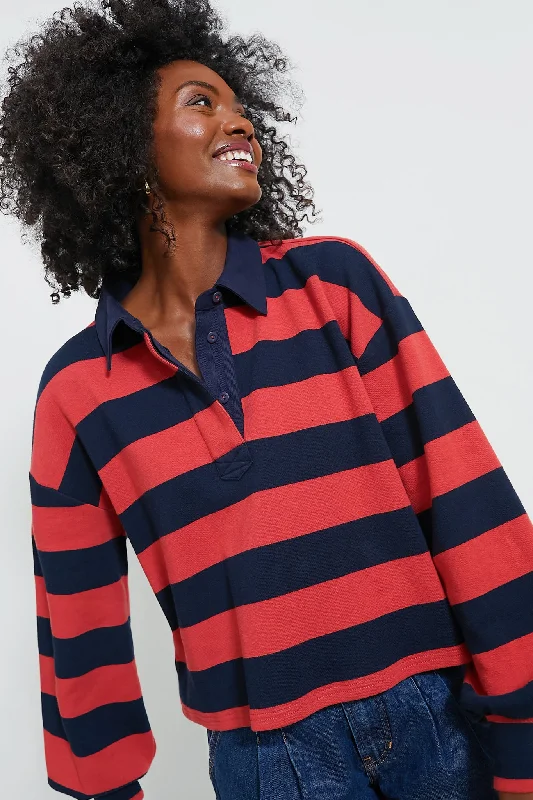 Stylish Blouses & Shirts for dinner dates-Navy Stripe Cotton Warren Rugby Shirt