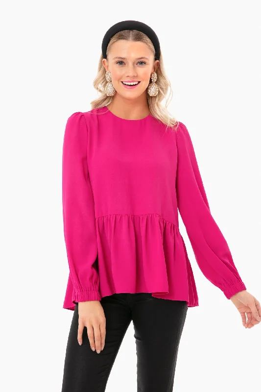 Boho-style Blouses & Shirts for casual wear-OLD Fuchsia Carlota Peplum Blouse