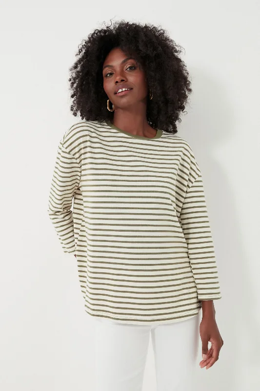 Black Blouses & Shirts for elegant outfits-Olive Striped Knit Popover