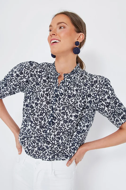 Fashionable Blouses & Shirts with pockets-Organic Floral Navy Los Altos Top