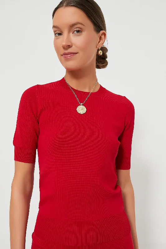 Everyday Blouses & Shirts for work and play-Red Technical Knit T-Shirt