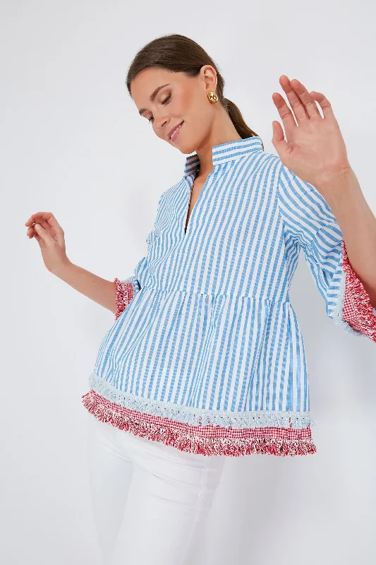 Blouses & Shirts with chic collar designs-Savannah Stripe Quarter Length Crawford Blouse