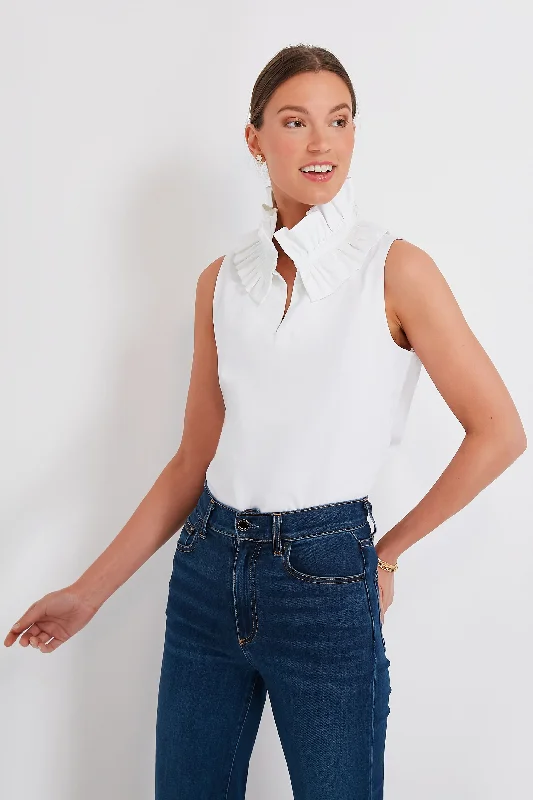 Retro Blouses & Shirts for women-White Sleeveless Bouvier Blouse