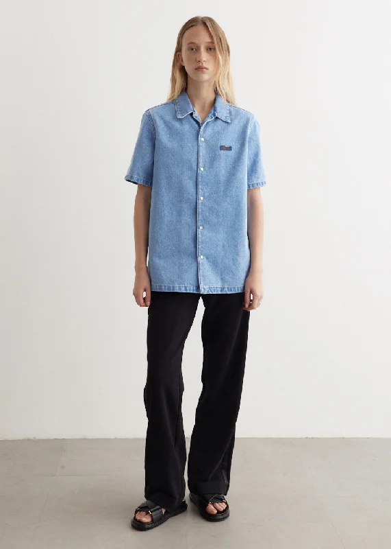 Affordable button-up Blouses & Shirts-Bleached Coated Organic Denim Shirt