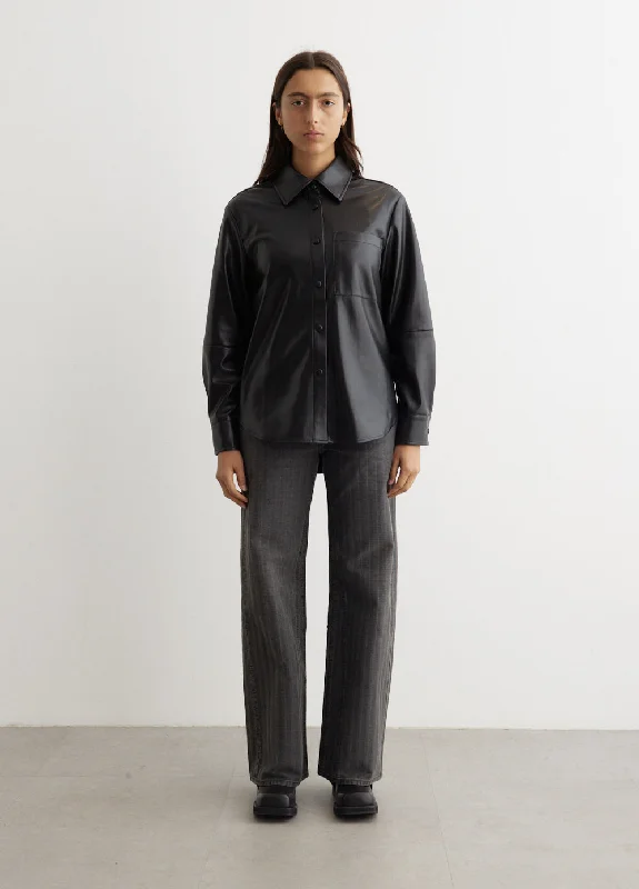 Work Blouses & Shirts with a professional look-Chord Vegan Leather Overshirt