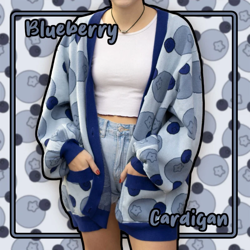 Cardigan lightweight fabric-Women's Ribbed Floral Cardigans-Blueberry Cardigan