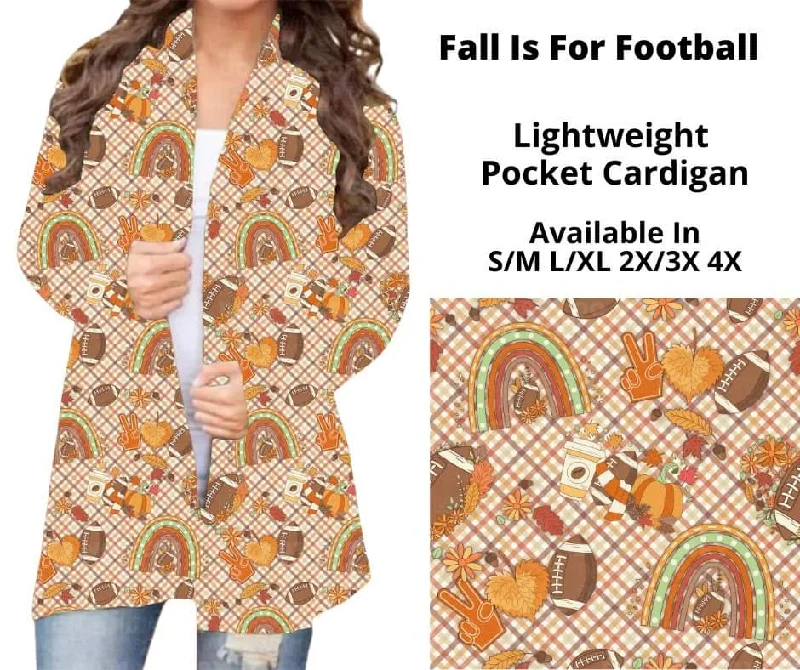 Cardigan fuzzy wool sweater-Women's Fleece Floral Cardigans-Fall Is For Football Pocket Cardigan