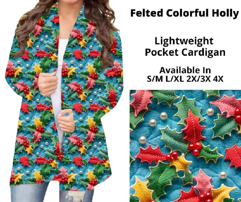 Cardigan stylish wool design-Women's Insulated Ruffle Cardigans-Felted Colorful Holly Pocket Cardigan