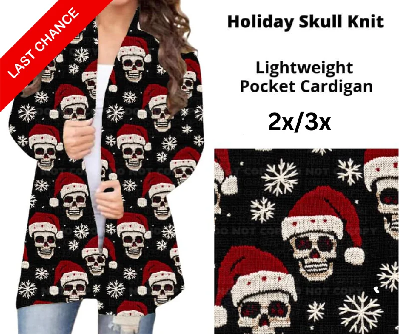 Cardigan with tilt-Women's Insulated Pleated Cardigans-Holiday Skull Knit Pocket Cardigan