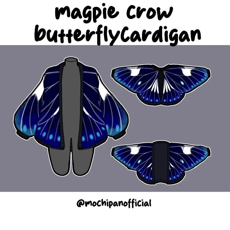 Cardigan for park trips-Women's Metallic Denim Cardigans-(Pre-Sample Pre-Order) Magpie Crow Butterfly Cardigan