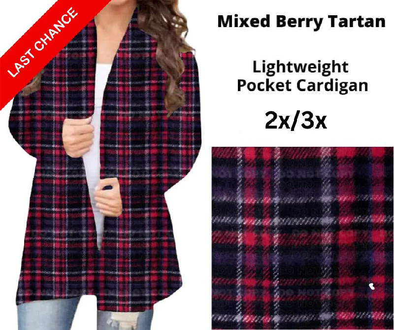 Cardigan for chill mornings-Women's Insulated A-Line Cardigans-Mixed Berry Tartan Pocket Cardigan