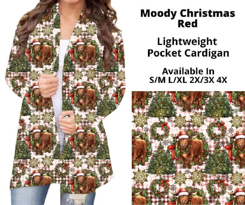 Cardigan for restful nights-Women's High-Low Cardigans-Moody Christmas Red Pocket Cardigan