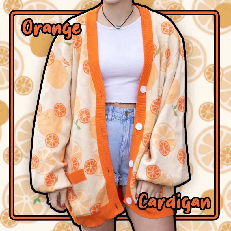 Cardigan cheap online-Women's Satin Floral Cardigans-Orange Cardigan