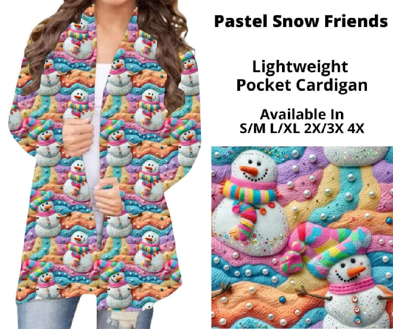 Cardigan star wool sweater-Women's Holiday Cardigans-Pastel Snow Friends Pocket Cardigan