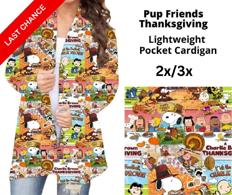 Cardigan cool wool layers-Women's Floral Print Cardigans-Pup Friends Thanksgiving Pocket Cardigan