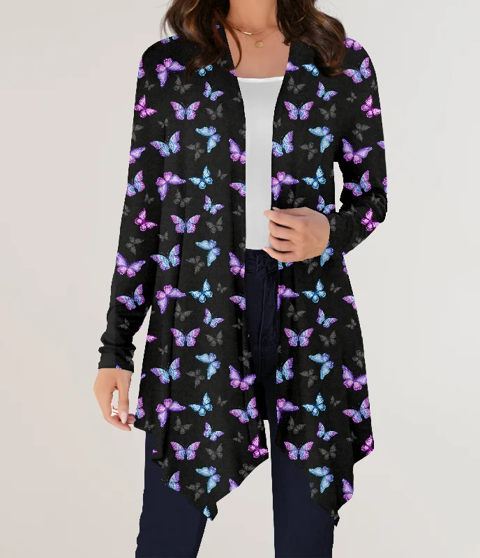 Cardigan for rainy mornings-Women's Low-Waisted Denim Cardigans-RTS - Butterflies Cardigan w/ Pockets