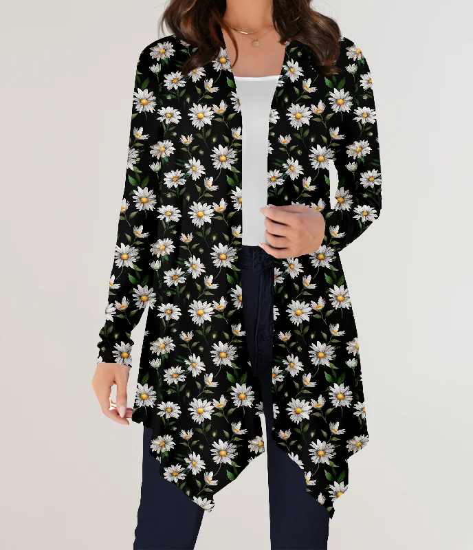 Cardigan outfit ideas-Women's Poncho Cardigans-RTS - Daisies in Bloom Cardigan w/ Pockets