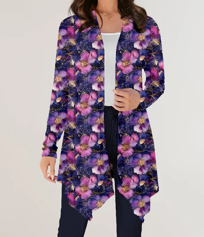 Cardigan in black-Women's Quick-Dry Cardigans-RTS - Elegant Blooms Cardigan w/ Pockets