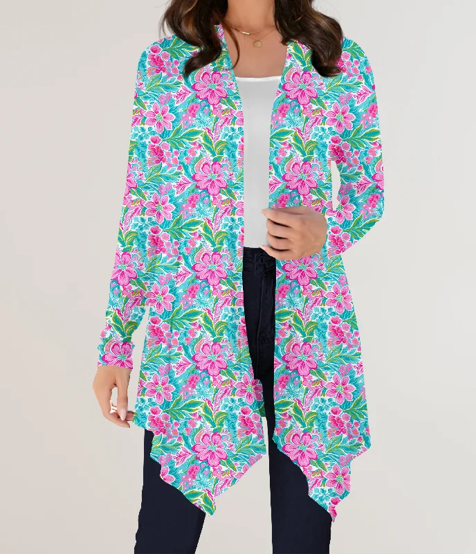 Cardigan for winter-Women's Polka Dot Cardigans-RTS - Pink Flowers Cardigan w/ Pockets