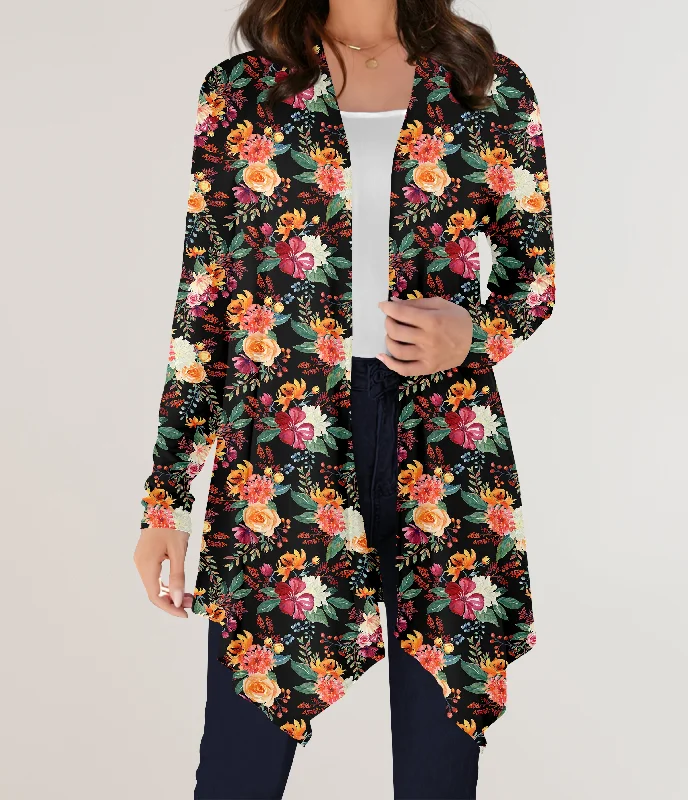 Cardigan cool wool design-Women's Lace Ruffle Cardigans-RTS - Sunset Floral Cardigan w/ Pockets