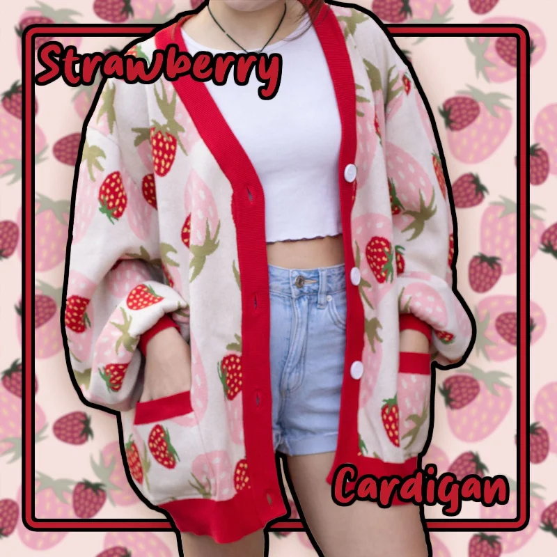 Cardigan oversized style-Women's Resort Cardigans-Strawberry Cardigan