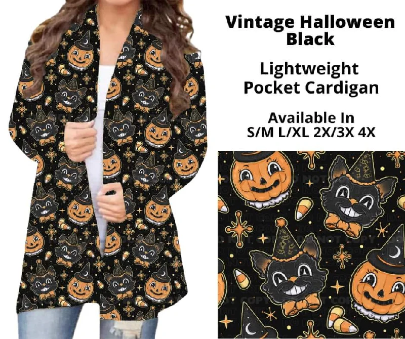 Cardigan with drift-Women's Glitter Denim Cardigans-Vintage Halloween Black Pocket Cardigan