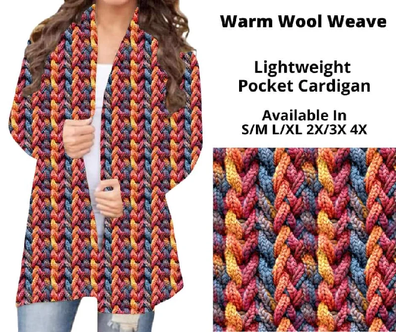 Cardigan for trail walks-Women's Hiking Cardigans-Warm Wool Weave Pocket Cardigan