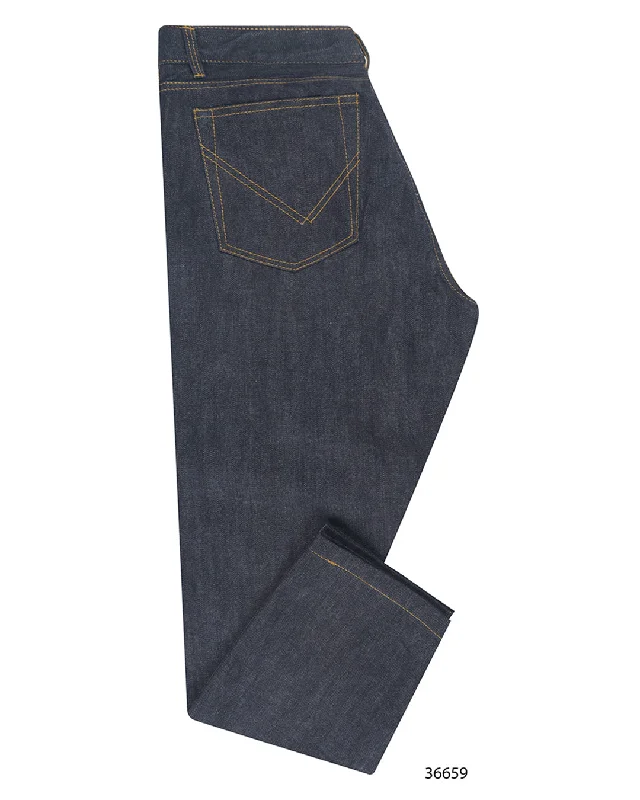 Women's Cotton Pants-Women's Curvy Fit Pants-14 oz Indigo Knitted Selvedge Jeans